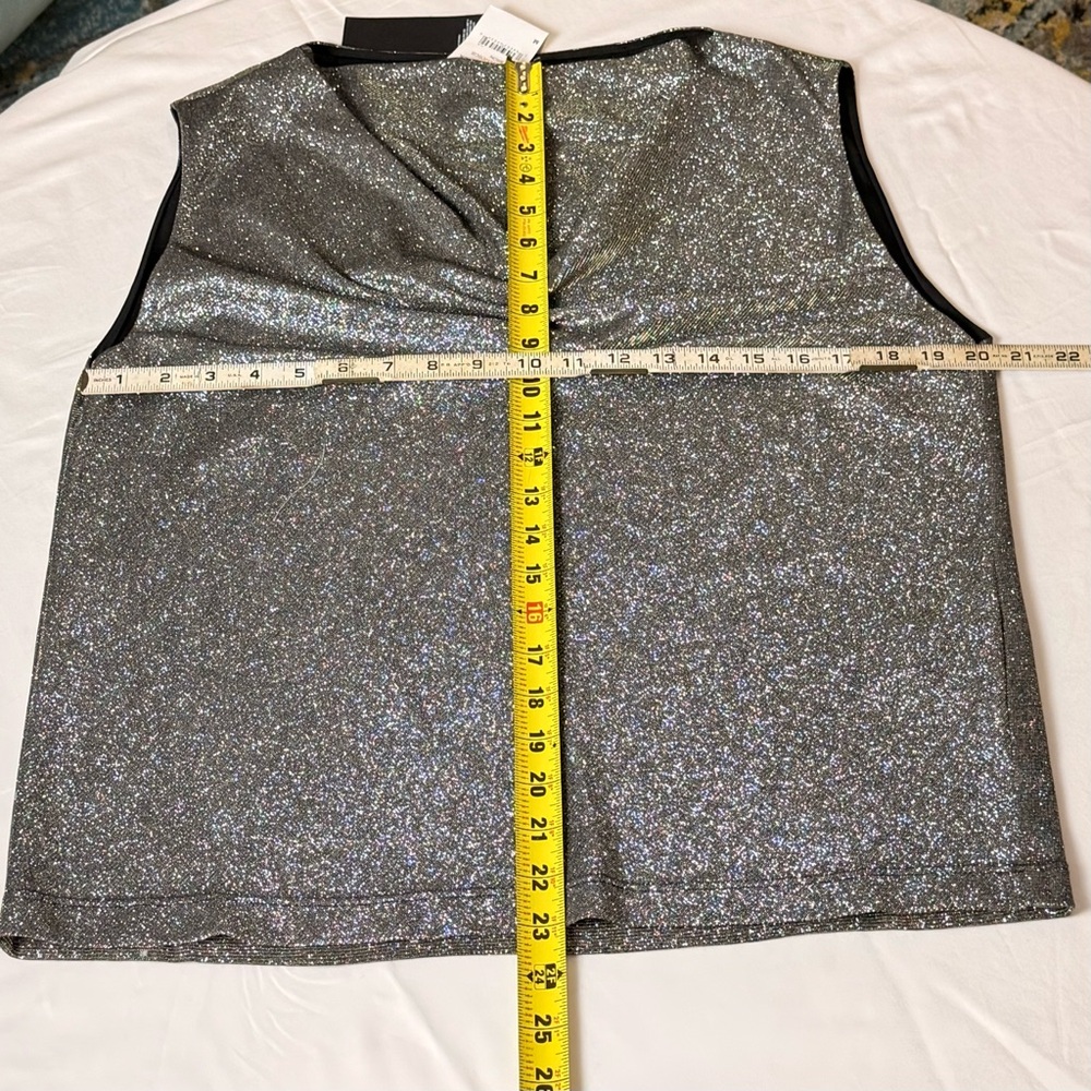 NWT RtA Disco‎ Metallic Draped Cowl Neck Sleeveless Top Silver Gold M Edgy Luxe - Picture 9 of 12